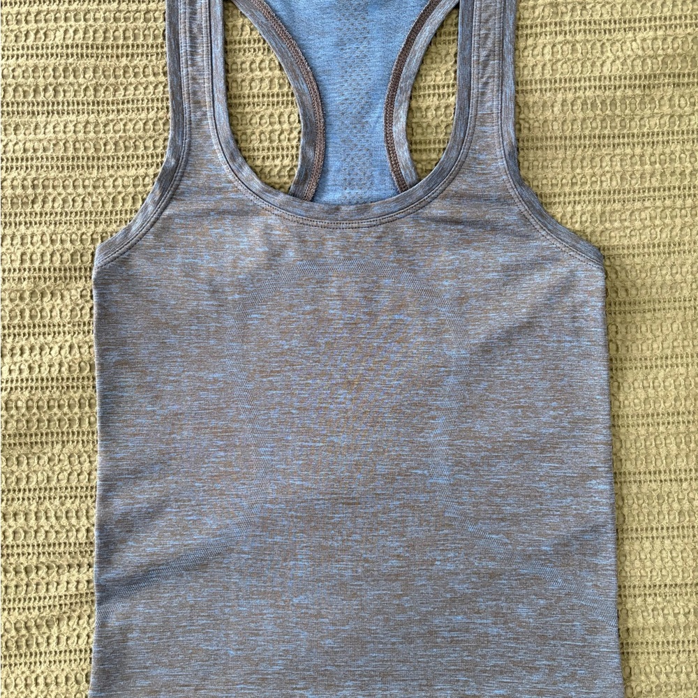 Lululemon waist length swiftly tank size 2 black/blue heather